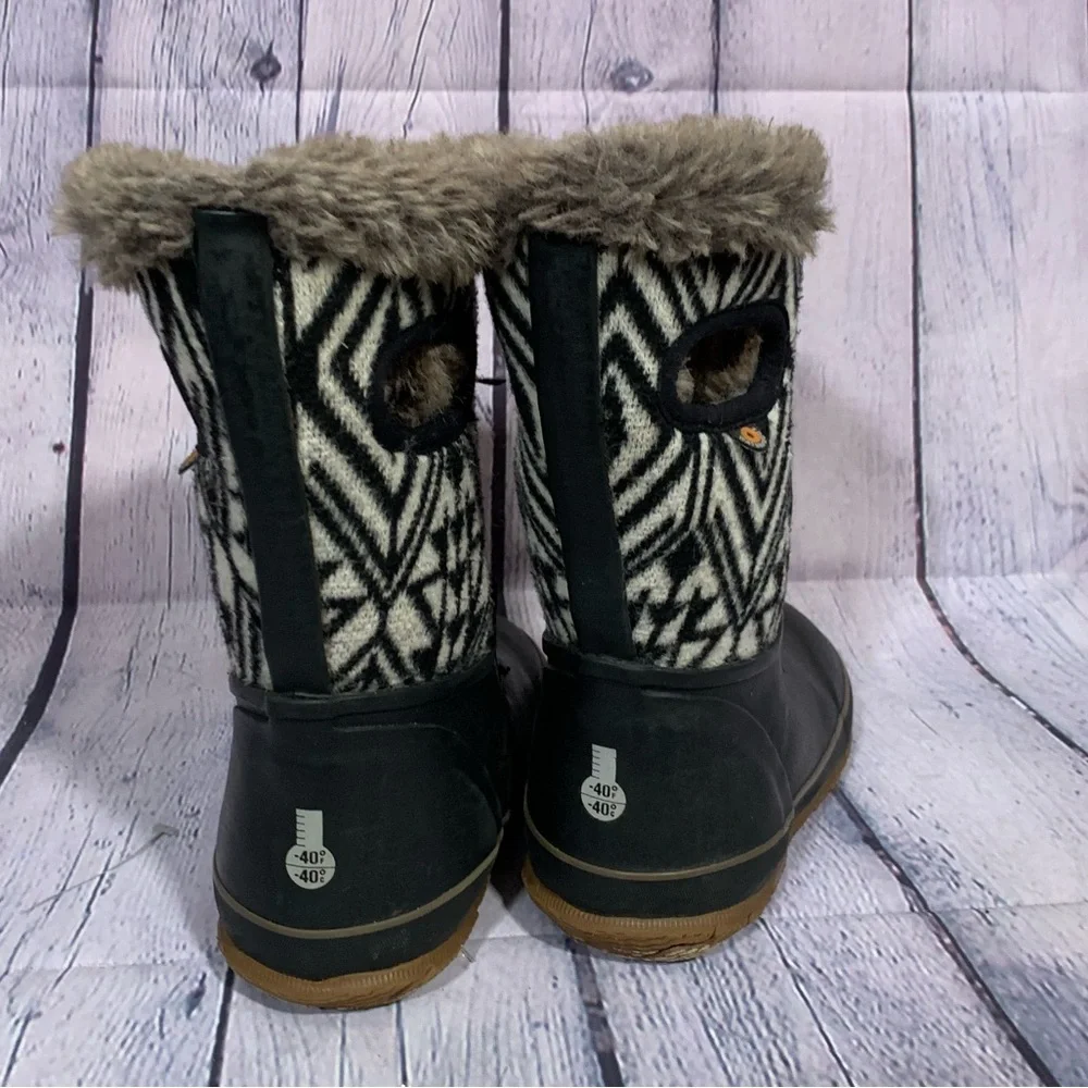 Bogs Kids Arcata Knit Boot black White Size 12 Wool Blend Lining Winter Thermal